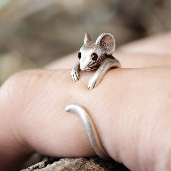 Cute Mouse Finger Ring Adjustable Handmade Vintage - Picture 3 of 5